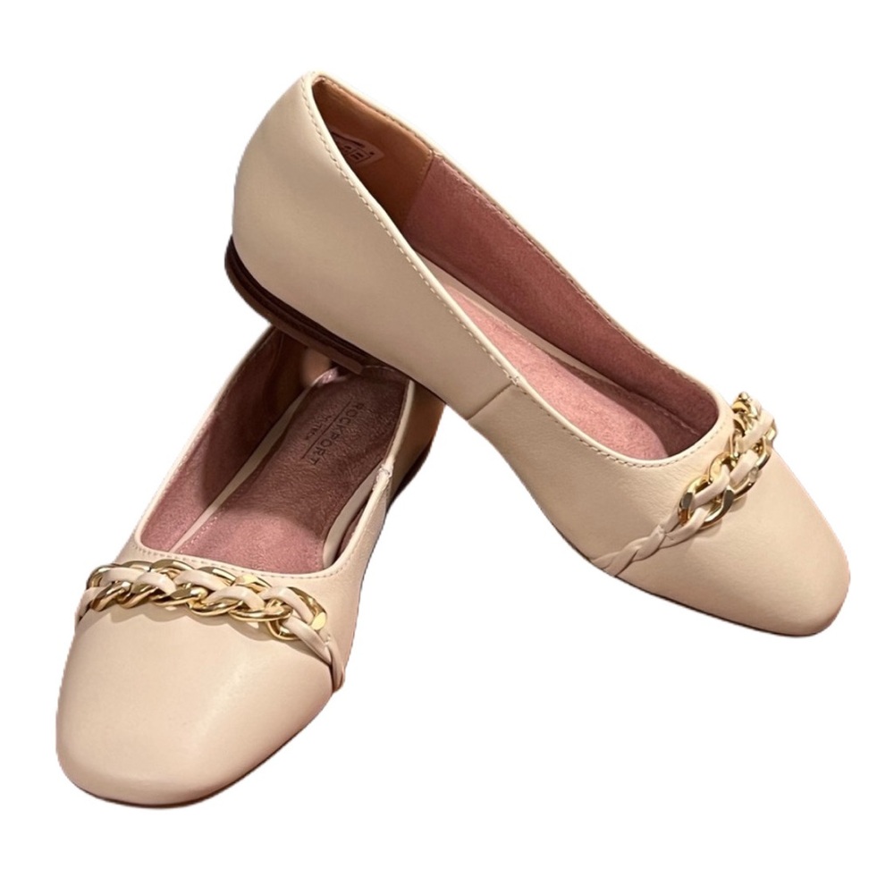 Rockport Zoie Chain Leather Cream Ballet Flats Size 5.5